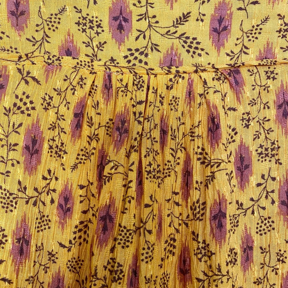 Haute Hippie Yellow Ikat Floral Flutter Sleeve Boho Blouse - Size L - Picture 7 of 8